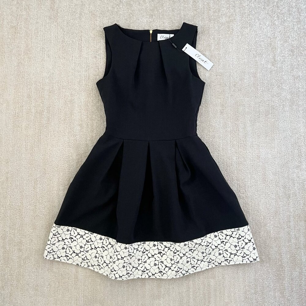 NWT Closet London Black Lace Hem Work Midi Dress With Pockets 6